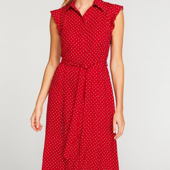 Monteau Los Angeles Button Front Dress Size Small Red & White EUC - Picture 1 of 9